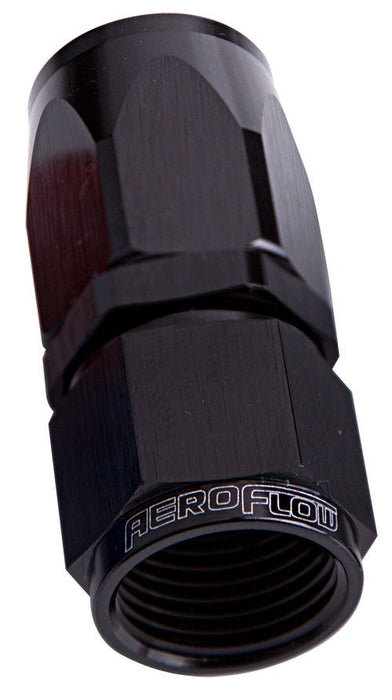 Aeroflow 100 / 150 Series Taper Style One Piece Full Flow Swivel Straight Hose End -6AN Black Finish. Suit 100 & 450 Series Hose