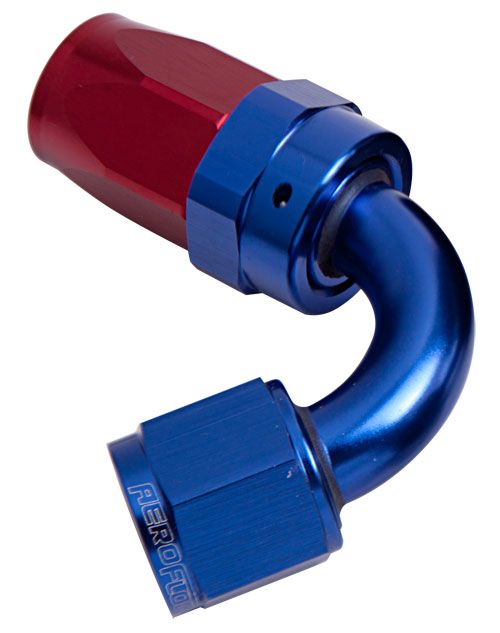 100 Series Taper 120° Swivel Hose End -4AN  Blue/Red Finish. Suit 100 & 450 Series Hose