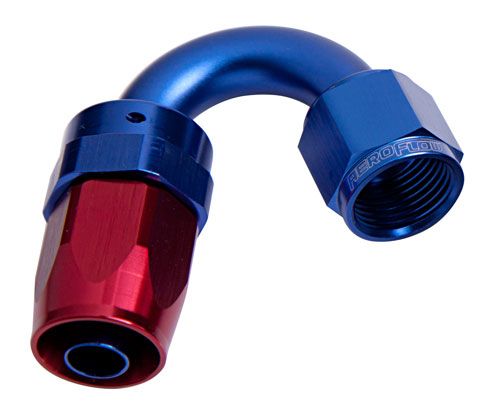 100 Series Taper 150° Swivel Hose End -6AN  Blue/Red Finish. Suit 100 & 450 Series Hose