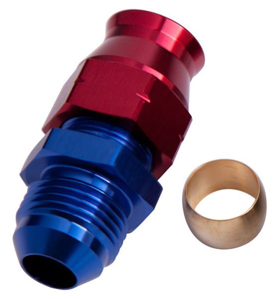 Tube to Male AN Adapter 1/4" to -4AN   Blue/Red Finish. Suits Aeroflow, Moroso & Russell Tubing