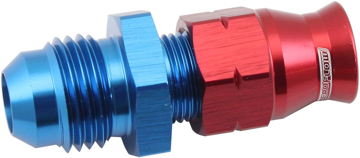 Tube to Male AN Adapter 1/4" to -6AN   Blue/Red Finish. Suits Aeroflow, Moroso & Russell Tubing