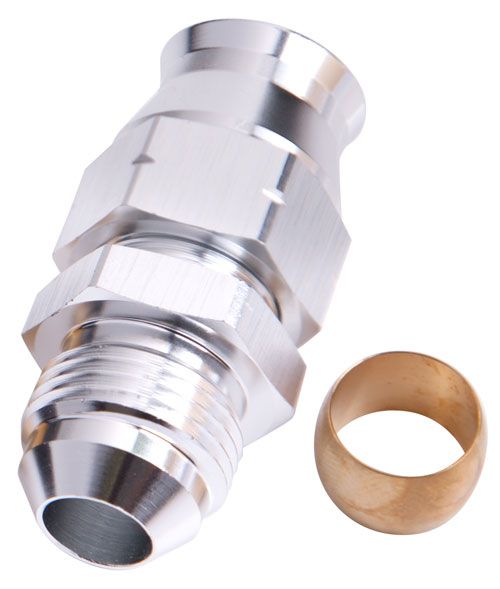 Tube to Male AN Adapter 1/2" to -8AN   Silver Finish. Suits Aeroflow, Moroso & Russell Tubing