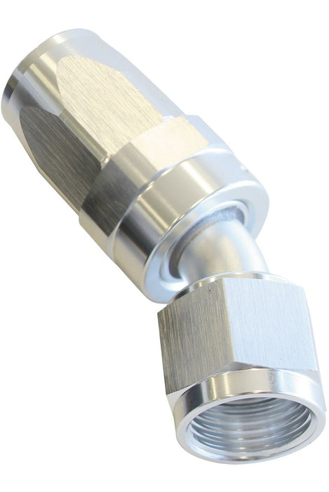 100 Series Taper 30° Swivel Hose End -8AN  Silver Finish. Suit 100 & 450 Series Hose