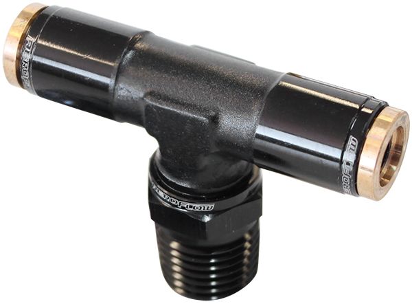 120 Series 1/8" NPT to 3/16" Push to Connect Tee Fitting  Black Finish. Suits 120 Series Nylon Hose