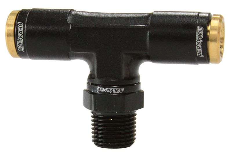 120 Series 1/8" NPT to 1/4" Push to Connect Tee Fitting  Black Finish. Suits 120 Series Nylon Hose