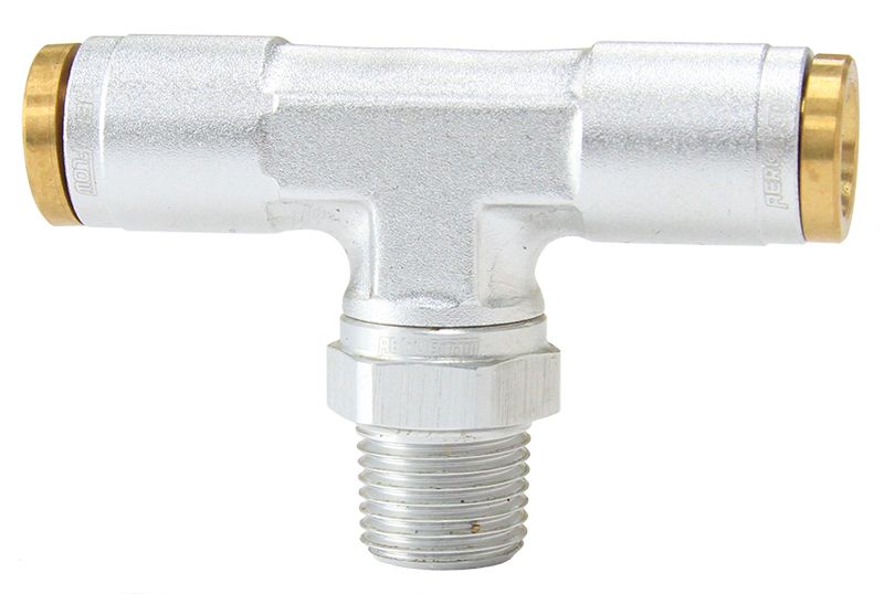 120 Series 1/8" NPT to 1/4" Push to Connect Tee Fitting  Silver Finish. Suits 120 Series Nylon Hose