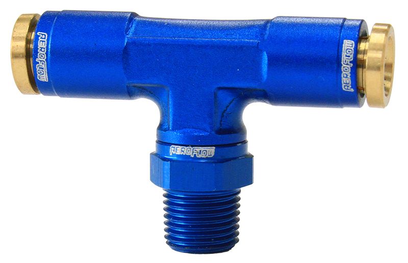 120 Series 1/8" NPT to 1/4" Push to Connect Tee Fitting  Blue Finish. Suits 120 Series Nylon Hose