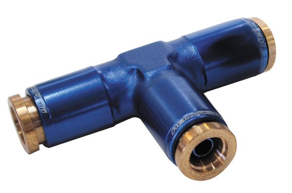 120 Series 3/16" Push to Connect Tee Fitting  Blue Finish. Suits 120 Series Nylon Hose