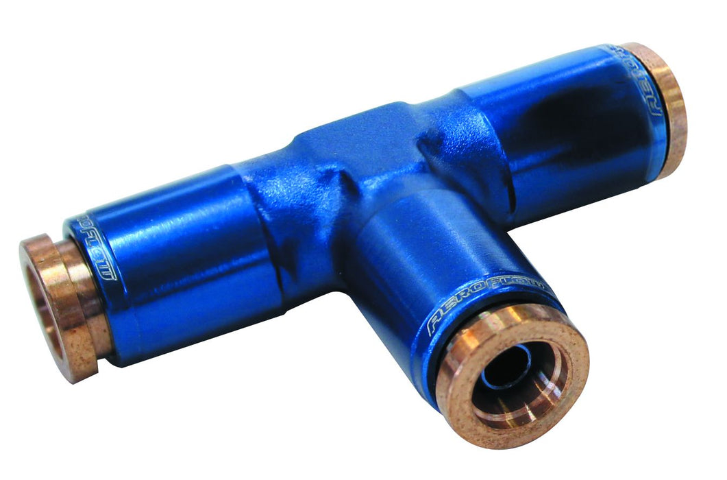 120 Series 1/4" Push to Connect Tee Fitting  Blue Finish. Suits 120 Series Nylon Hose