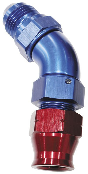 45° Tube to Male AN Adapter 5/16"to -6AN  Blue/Red Finish. Suits Aeroflow, Moroso & Russell Tubing