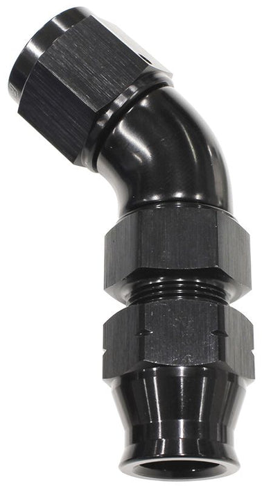 45° Tube to Female AN Adapter 3/8" to -6AN Black Finish. Suits Aeroflow, Moroso & Russell Tubing