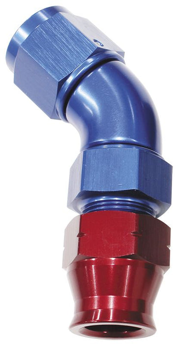 45° Tube to Female AN Adapter 3/8" to -6AN  Blue/Red Finish. Suits Aeroflow, Moroso & Russell Tubing