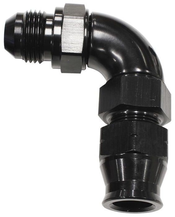 90° Tube to Male AN Adapter 1/4"to -4AN  Black Finish. Suits Aeroflow, Moroso & Russell Tubing