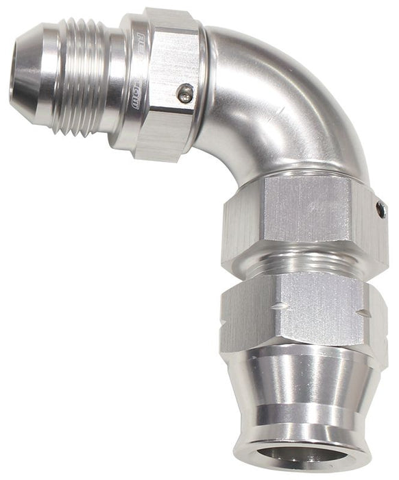 90° Tube to Male AN Adapter 3/8"to -6AN  Silver Finish. Suits Aeroflow, Moroso & Russell Tubing