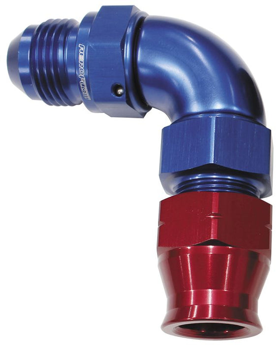 90° Tube to Male AN Adapter 1/2"to -8AN  Blue/Red Finish. Suits Aeroflow, Moroso & Russell Tubing