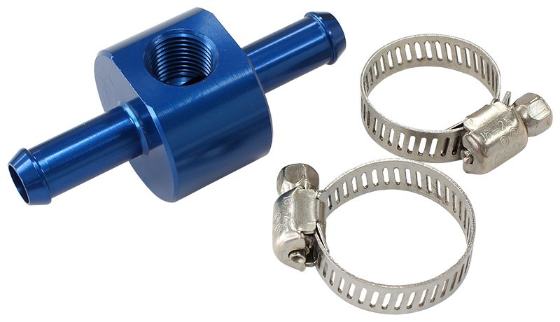 Inline 5/16" Barb Adapter with 1/8" Port   Blue Finish