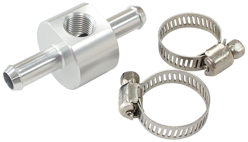 Inline 3/8" Barb Adapter with 1/8" Port  Silver Finish