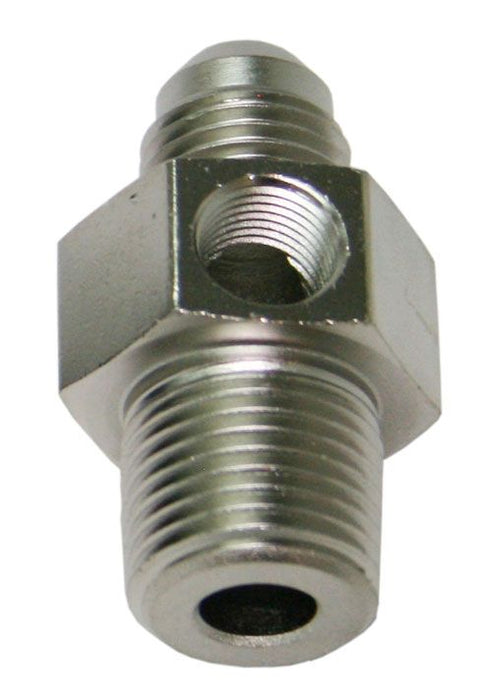 Male NPT to Adapter 1/4" to -6AN with 1/8" Port  Silver Finish