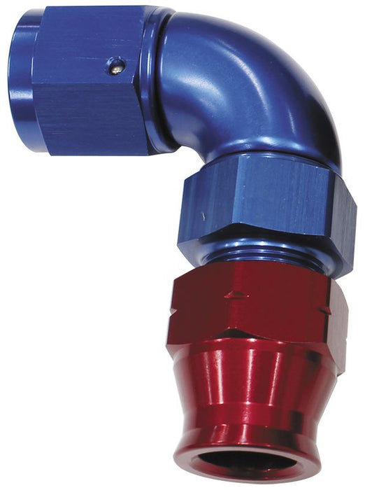 90° Tube to Female AN Adapter 1/2"to -8AN Blue/Red Finish. Suits Aeroflow, Moroso & Russell Tubing