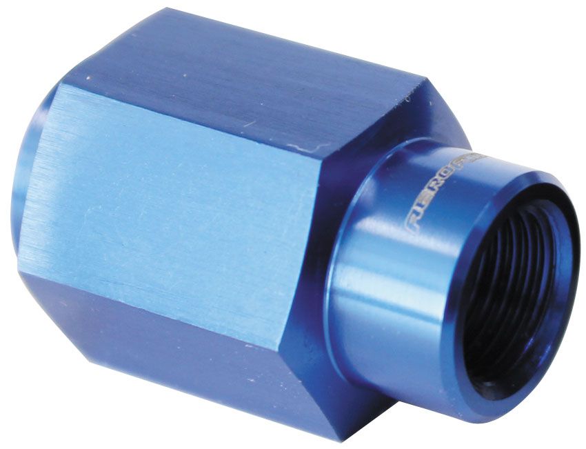 Fuel Pressure Gauge Adapter GM LS Series Engines, -4AN female to 1/8" NPT, Blue finish