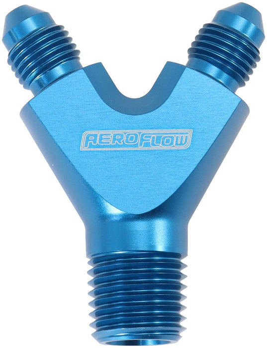 NPT To AN Y Block Adapter - Blue Finish 1 x Male 1/8" NPT to 2 x Male -3AN