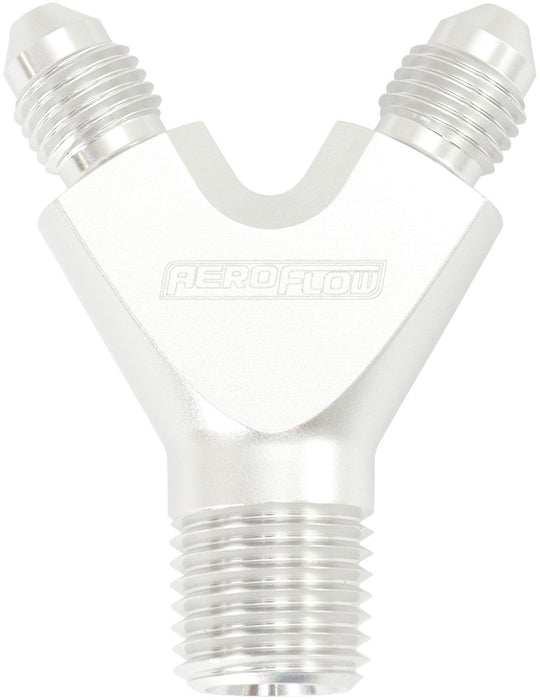 NPT To AN Y Block Adapter - Silver Finish 1 x Male 1/4" NPT to 2 x Male -3AN