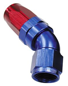 150 Series Taper One-Piece Full Flow Swivel 45° Hose End -10AN  Blue/Red Finish. Suit 100 & 450 Series Hose