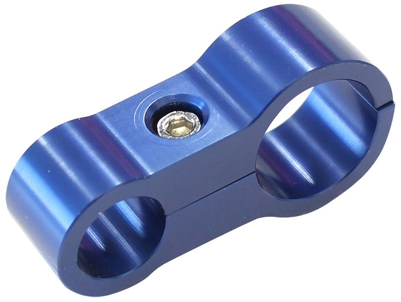 Stepped Billet Aluminium Dual Hose Separators  9/16" (14.2mm) I.D. & 5/8" (15.9mm) I.D., Suit -8AN & -10AN PTFE hose, Blue finish