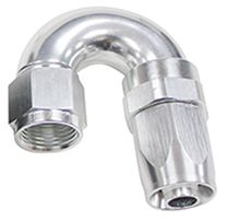 150 Series Taper One-Piece Full Flow Swivel 180° Hose End -6AN  Silver Finish. Suit 100 & 450 Series Hose