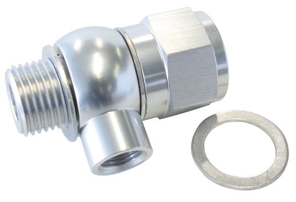 Oil Pressure Adapter  Suit GM LS Series engine, 1/8" NPT port, Silver finish