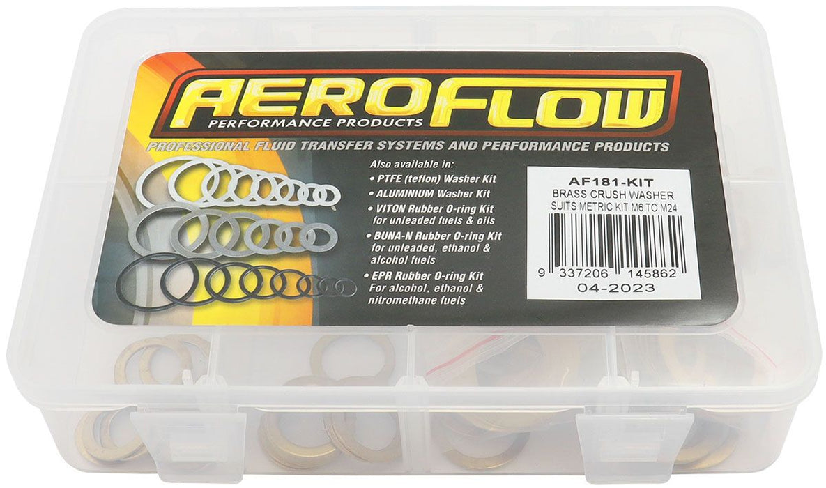Aeroflow Metric Brass Washer Kit suit M6 to M24 Kit Contains 10 of Each Size