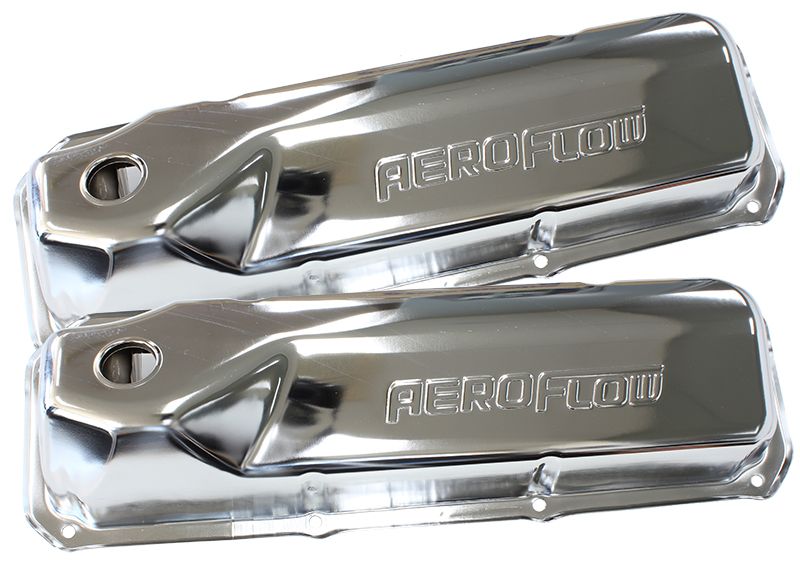 Chrome Steel Valve Covers Suit Ford 302-351 Cleveland With Aeroflow Logo