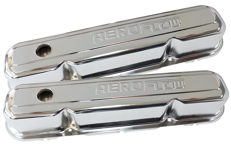 Chrome Steel Valve Covers Suit SB Chrysler 318-340-360 With Aeroflow Logo
