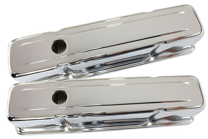 Chrome Steel Valve Covers Suit SB Chev Without Aeroflow Logo, Tall