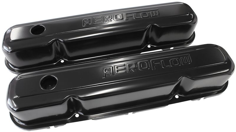 Black Steel Valve Covers Suit SB Chrysler 318-340-360 With Aeroflow Logo