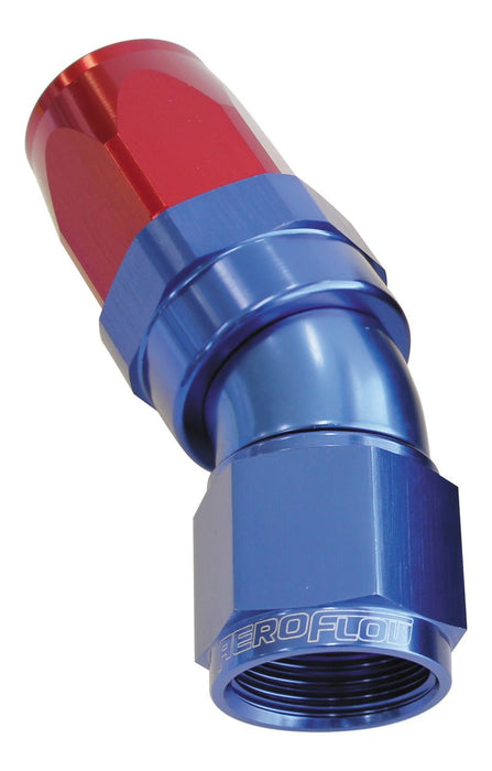 150 Series Taper One-Piece Full Flow Swivel 30° Hose End -4AN  Blue/Red Finish. Suit 100 & 450 Series Hose