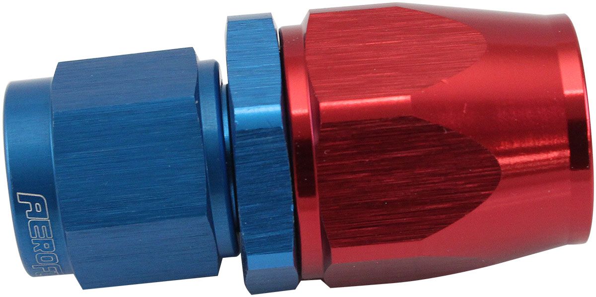 200 Series Teflon Style One Piece Straight Stepped Hose End -6AN to -8 Hose  Blue/Red Finish. Suits 200 & 250 Series Hose