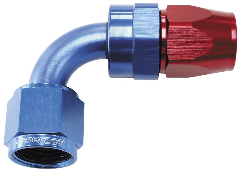 200 Series PTFE 90° Hose End -8AN Blue/Red Finish. Suits 200 & 250 Series Hose