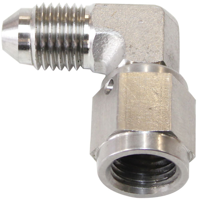 90° Stainless Steel Male to Female Fitting -4AN   -4AN to -4 Swivel Nut