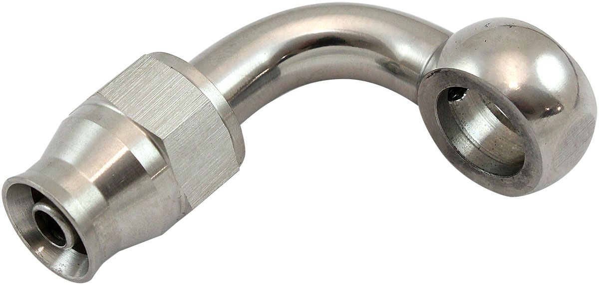 Aeroflow Stainless Steel 90C Banjo Fitting 10mm (3/8") Banjo to -4AN PTFE Hose End