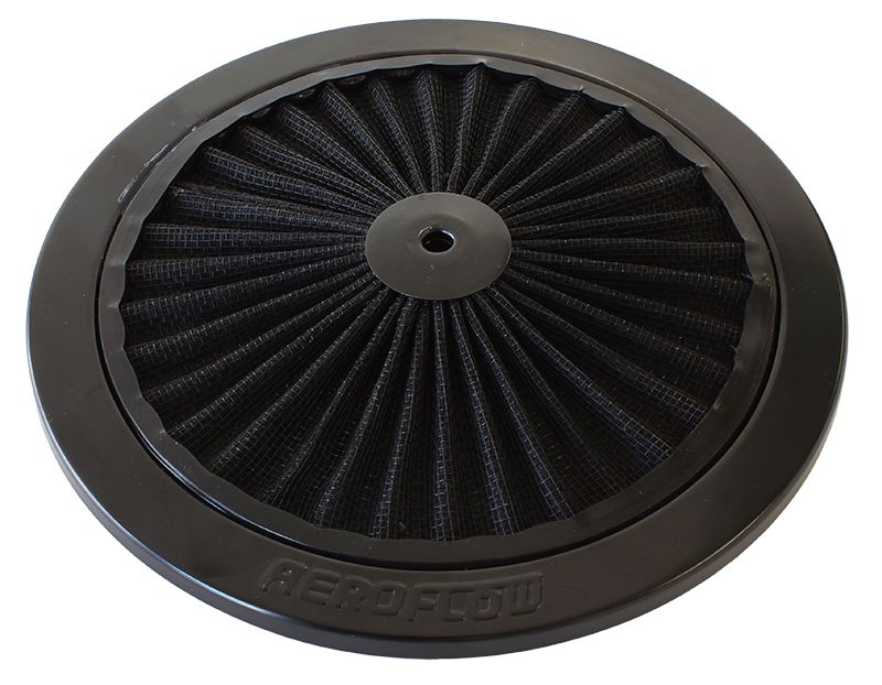 Black Full Flow Air Filter Top Plate   9" diameter, black washable cotton element