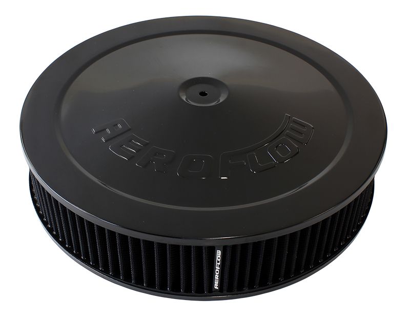 Black Air Filter Assembly with 1-1/8" Drop base  14" x 3", 5-1/8" neck, black washable cotton element