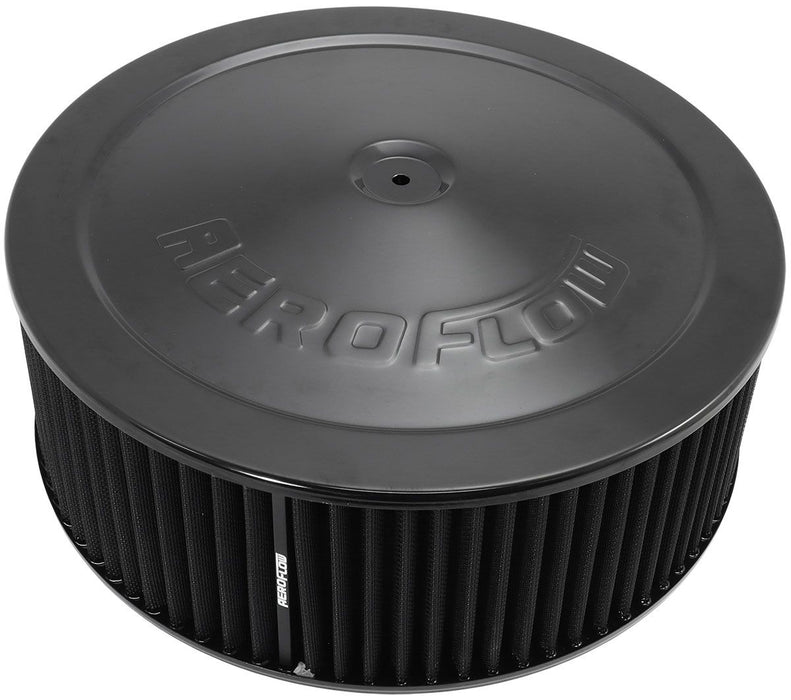 Black Air Filter Assembly  14" x 5", 5-1/8" neck, 1-1/8" Drop base , black washable cotton element
