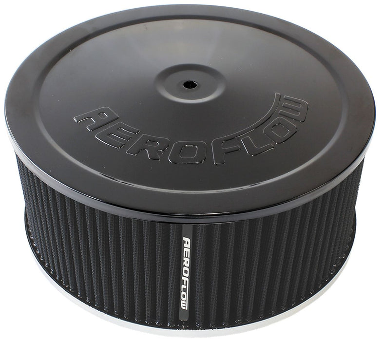 Black Air Filter Assembly  9" x 4", 7-5/16" neck,Flat Base with black washable cotton element