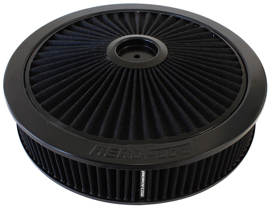 14" x 3" Full Flow Air Filter Assembly,Black  1-1/8" Drop Base. Washable Cotton Element. Fits 5-1/8" Neck