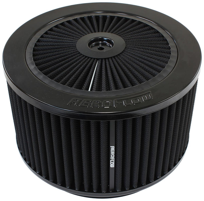 Black Full Flow Air Filter Assembly  9" x 5", 7-5/16" neck,Flat Base with black washable cotton element