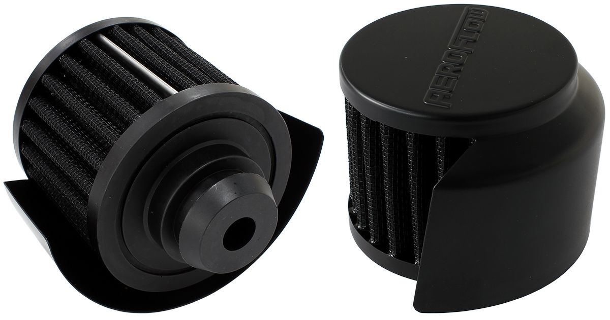 Black Push In Breather With Black Shield  3" (76.2mm) O.D. x 2-1/2" (63.5mm) High, 1-1/4" (31.7mm)Flange Inside Diameter