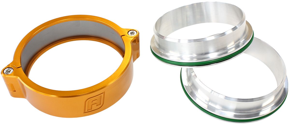2-1/2" (63mm) Billet Intercooler Clamp with Stainless Steel Weld Flanges  Gold Finish Clamp
