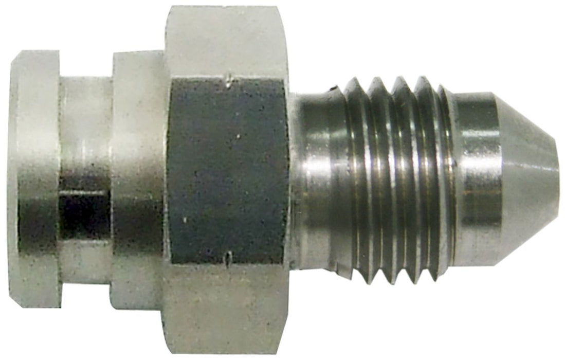 Stainless Steel 17mm Female Inverted Flare to Male AN Fitting -4AN  17mm Hex with Retainer Clip Recess. 7/16"-24