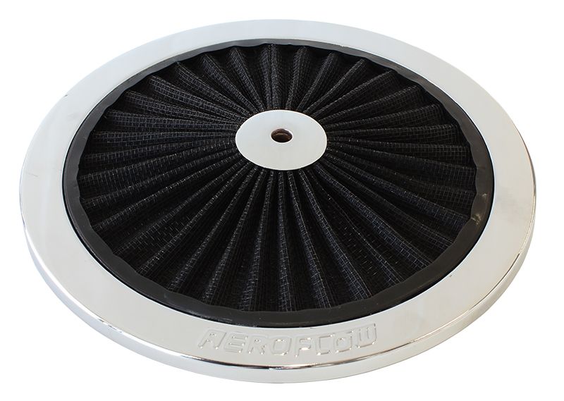 Chrome Full Flow Air Filter Top Plate   9" diameter, black washable cotton element